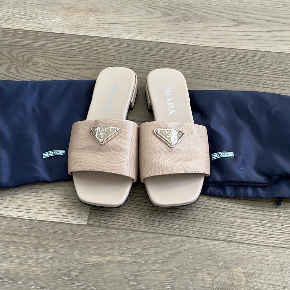 Prada Women's Pinky Tan Slide Sandals